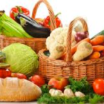 Baskets filled with a variety of fresh food.