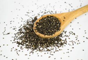 wooden spoon and chia seeds
