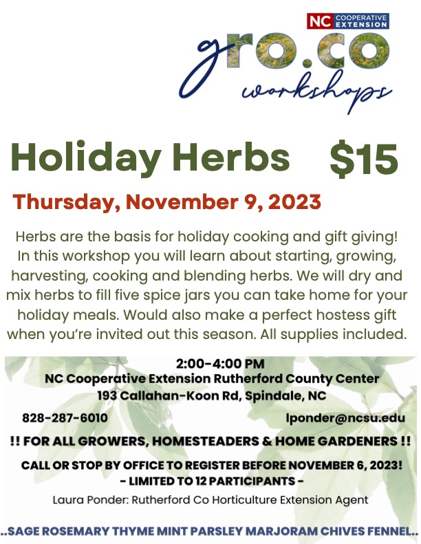 Herb Workshop November 9 from 2 to 4 p.m.