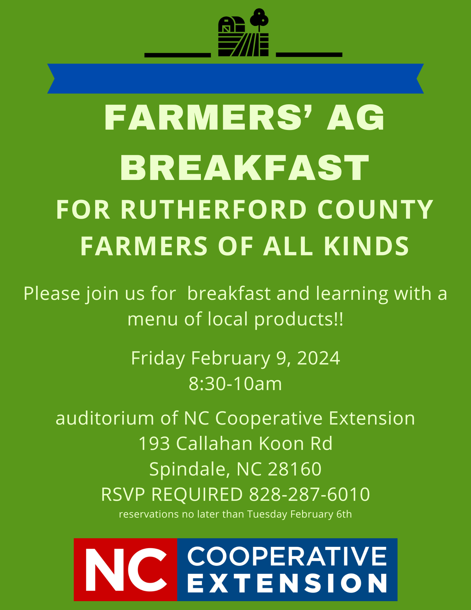 flyer 02/09/24 farmers breakfast 8:30 - 10 at Extension office Rutherford Co