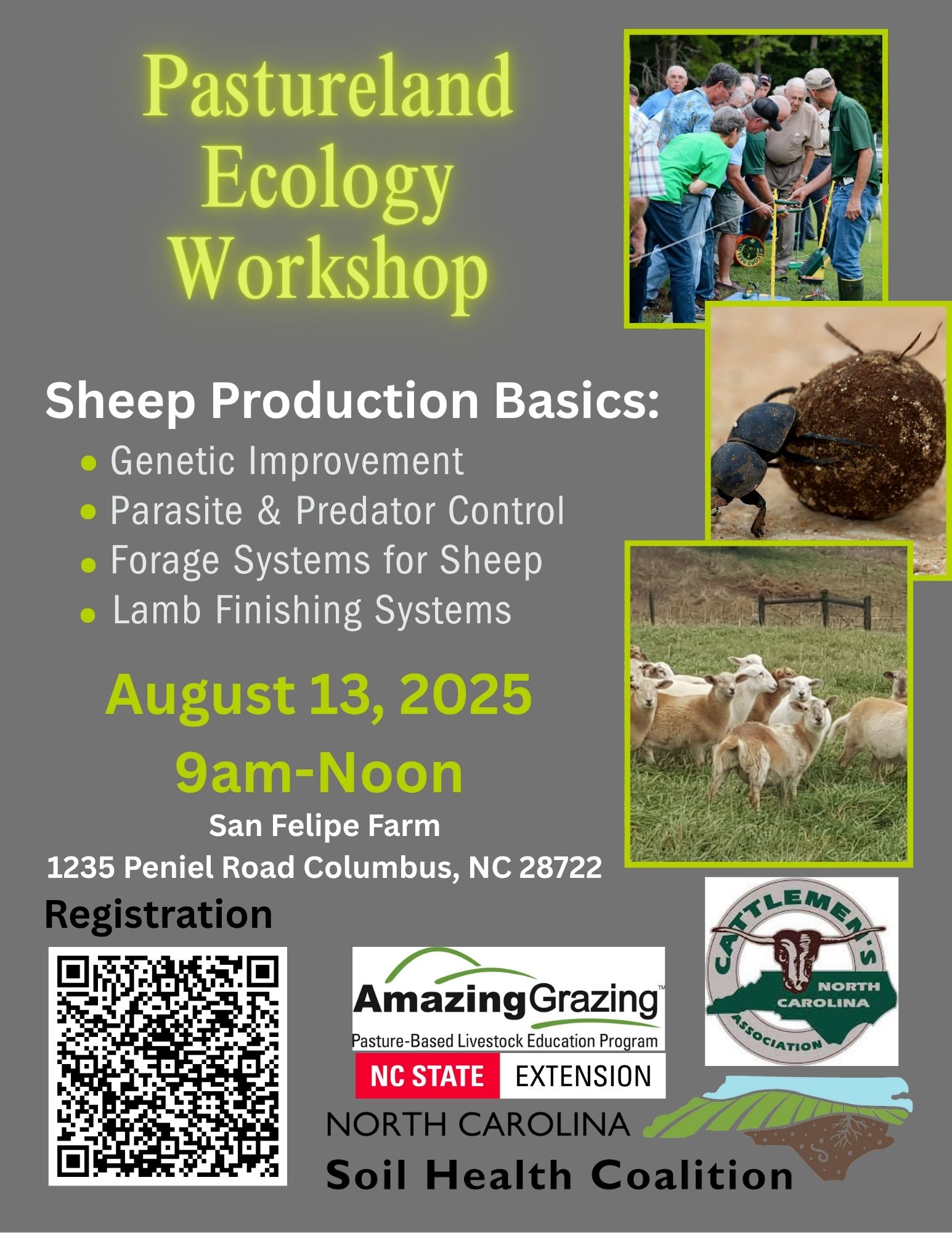 Flyer for event which includes images of sheep and Cattlemen's assocication logo